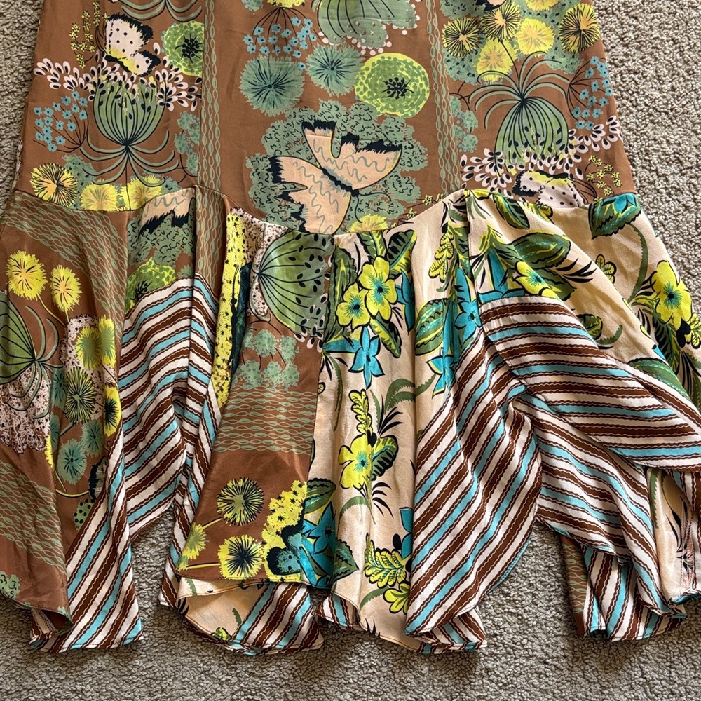 #227 Nanette Lepore Brown, Green & Turquoise Floral Midi Dress - Picture 3 of 8